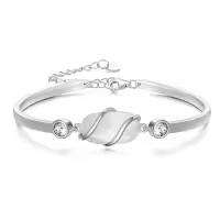 TOUPOP 925 Sterling Silver Gemstone Bracelet Bangle for Women-color_name:A-Mother of Pearl