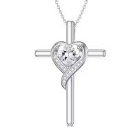 TOUPOP Sterling Silver Birthstone Cross Necklace Heart Pendant Gift for Women-color_name:04-Diamond-Apr.