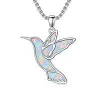 TOUPOP Sterling Silver Opal Hummingbird Horse Phoenix Wolf Butterfly Dragonfly Animal Necklace-style_name:Hummingbird-opal