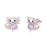 TOUPOP Sterling Silver Crystal Dolphin Butterfly Sea Turtle Frog Axolotl Stud Earrings-style_name:Axolotl Earrings