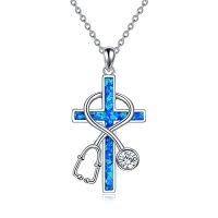 wholesale TOUPOP Christmas Gifts For Nurses Sterling Silver Nurse Stethoscope Necklace Cross Pendant Nursing Theme Necklace Jewelry Best Nurse Ever Gifts For Women Daughter Doctor Medical Assistant Rn -style_name:A00-Blue Opal Stethoscope