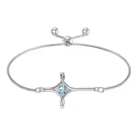 TOUPOP Sterling Silver Birthstone Cross Infinity Bracelet For Women-color_name:03-March-Aquamarine