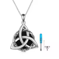 TOUPOP 925 Sterling Silver Celtic Knot Necklace Irish Jewelry Gifts-style_name:2-Celtic Knot Urn Necklace(Black Onyx)