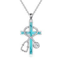 wholesale TOUPOP Christmas Gifts For Nurses Sterling Silver Nurse Stethoscope Necklace Cross Pendant Nursing Theme Necklace Jewelry Best Nurse Ever Gifts For Women Daughter Doctor Medical Assistant Rn -style_name:A02-Turquoise Stethoscope