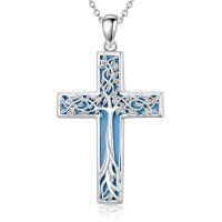 wholesale Cross Necklace 925 Sterling Silver Turquoise Tree Of Life Celtic Knot Cross Pendant Jewelry Christmas Gifts For Women -style_name:1-Tree of Life