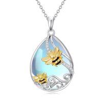 wholesale Butterfly/dragonfly/bee Necklace For Women 925 Sterling Silver Teardrop Moonstone Turquoise Pendant Animal Jewelry Christmas Gifts For Women -style_name:1-Moonstone Bee