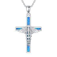 wholesale TOUPOP Christmas Gifts For Nurses Sterling Silver Nurse Stethoscope Necklace Cross Pendant Nursing Theme Necklace Jewelry Best Nurse Ever Gifts For Women Daughter Doctor Medical Assistant Rn -style_name:B01-Blue Opal Caduceus