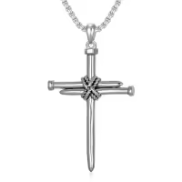 TOUPOP 925 Sterling Silver Cross Pendant Necklace For Men Gifts-style_name:B01 Nail Cross Silver