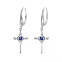 TOUPOP Sterling Silver Birthstone Infinity Cross Dangle Drop Earrings-color_name:09-September-Sapphire