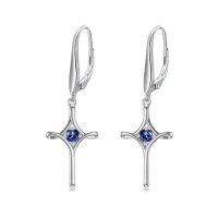 wholesale TOUPOP Birthstone Cross Earrings 925 Sterling Silver Infinity Cross Dangle Drop Earrings Fine Jewelry Birthday Christmas Gifts For Women Her Girlfriend -color_name:09-September-Sapphire