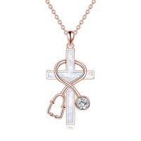 wholesale TOUPOP Christmas Gifts For Nurses Sterling Silver Nurse Stethoscope Necklace Cross Pendant Nursing Theme Necklace Jewelry Best Nurse Ever Gifts For Women Daughter Doctor Medical Assistant Rn -style_name:A01-White Opal Stethoscope(Rose Gold)