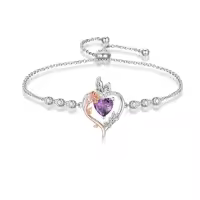 TOUPOP Sterling Silver Rose Quartz Butterfly Heart Birthstone Bracelet-color_name:02-February-Amethyst