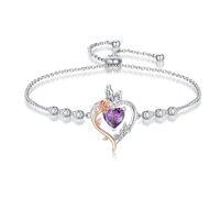 wholesale TOUPOP Rose Heart Birthstone Bracelet 925 Sterling Silver Butterfly Heart Bracelet Love Birthstone Jewelry Anniversary Birthday Christmas Gifts For Women Girlfriend Wife Her -color_name:02-February-Amethyst