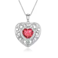TOUPOP Sterling Silver 12 Birthstone Celtic Heart Necklace Birthday Anniversary Christmas Gifts-color_name:7-Jul-Ruby
