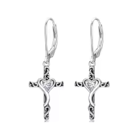 TOUPOP Sterling Silver Birthstone Heart Cross Dangle Drop Earrings-color_name:04-April-Synthetic Diamond