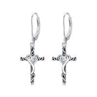 wholesale TOUPOP Birthstone Cross Earrings 925 Sterling Silver Heart Cross Dangle Drop Earrings Fine Jewelry Birthday Christmas Gifts For Women Her Girlfriend -color_name:04-April-Synthetic Diamond