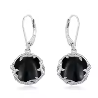 TOUPOP Sterling Silver Round Gemstone Filigree Bohemian Dangle Drop Earrings-color_name:Black Onyx