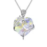 TOUPOP Sterling Silver Crystal Heart Flower Pendant Necklace-color_name:04-April