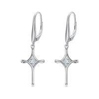 wholesale TOUPOP Birthstone Cross Earrings 925 Sterling Silver Infinity Cross Dangle Drop Earrings Fine Jewelry Birthday Christmas Gifts For Women Her Girlfriend -color_name:04-April-Synthetic Diamond