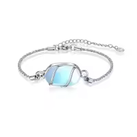 TOUPOP 925 Sterling Silver Gemstone Urn Bracelet For Ashes Memorial Keepsake-color_name:Moonstone