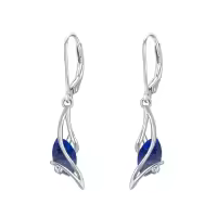 TOUPOP Sterling Silver Gemstone Oval Dangle Drop Earrings for Women-color_name:Lapis Lazuli