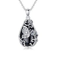 wholesale Black Onyx Necklace 925 Sterling Silver Hummingbird/dragonfly/butterfly/snake/octopus Pendant Teardrop Onyx Jewelry Birthday Christmas Gifts For Women -style_name:Black Onyx-Butterfly