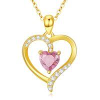 TOUPOP 14K Gold Birthstone Heart Pendant Necklace For Women-color_name:10-October-Tourmaline