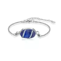 TOUPOP 925 Sterling Silver Gemstone Urn Bracelet For Ashes Memorial Keepsake-color_name:Lapis Lazuli
