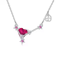 TOUPOP Sterling Silver Stone Astrology Zodiac Constellation Necklace-style_name:07_Cancer(6.22-7.22)_Ruby