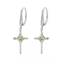 TOUPOP Sterling Silver Birthstone Infinity Cross Dangle Drop Earrings-color_name:08-August-Peridot
