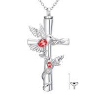 wholesale Hummingbird Cross Urn Necklaces For Ashes Women White Gold Plated S925 Sterling Silver Funnel Filler Memorial Cremation Jewelry With Citrine November Birthstone Xmas Gifts Ideas Sympathy Gifts For Women Loss Of Loved One -color_name:Hummingbird Cross Urn-Jul
