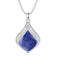 TOUPOP Sterling Silver Teardrop Gemstone Filigree Pendant Necklace-color_name:B-Lapis Lazuli