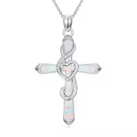TOUPOP Sterling Silver Opal Infinity Stethoscope Musical Note Pendant Necklace-style_name:Musical note
