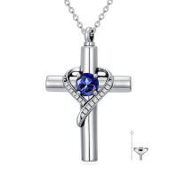 wholesale TOUPOP Cross Urn Necklaces For Ashes Birthstone Cremation Jewelry 925 Sterling Silver Heart Cross Memorial Keepsake Funeral Jewelry For Women (with Funnel Filler) -color_name:09-September-Sapphire