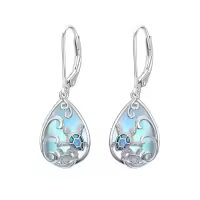 TOUPOP Sterling Silver Lotus Wolf Sea Turtle Dangle Leverback Earrings-style_name:2-Sea Turtle