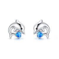 wholesale TOUPOP Sterling Silver Cute Stud Earrings Created Opal Sea Turtle/dolphin/dragon/dinosaurs/ladybug/shark/narwhals Animals Earrings For Women Birthday Gifts -style_name:Dolphin Earrings