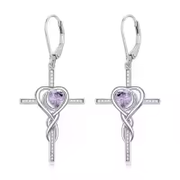 TOUPOP 925 Sterling Silver Birthstone Cross Heart Drop Earrings-color_name:06-June-Alexandrite