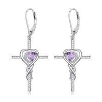 wholesale TOUPOP Birthstone Cross Earrings 925 Sterling Silver Heart Cross Drop Earrings Love Infinity Jewelry Birthday Christmas Gifts For Women Her Girlfriend Wife -color_name:06-June-Alexandrite
