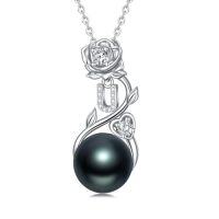 wholesale Rose Black Pearl Necklace Sterling Silver Black Pearl Rose Initial A To Z Letter Pendant Necklace Anniversary Jewelry Christmas Valentine Birthday Gifts For Women Wife Her Mom -style_name:Rose Letter U