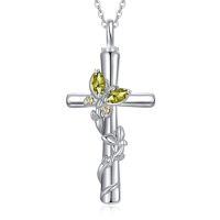 wholesale Butterfly Cross Urn Necklaces For Ashes Women White Gold Plated S925 Sterling Silver Funnel Filler Memorial Cremation Jewelry With Birthstone Sympathy Xmas Gifts For Women Loss Of Loved One -color_name:Butterfly Cross Urn-Aug