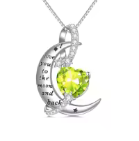 TOUPOP Sterling Silver Birthstone Heart Necklace I Love You To The Moon And Back-color_name:08-August-Peridot