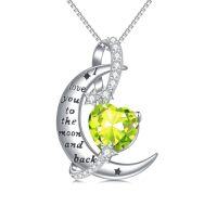 wholesale TOUPOP I Love You To The Moon And Back Necklace S925 Sterling Silver Heart Birthstone Necklace Birthday Christmas Jewelry Gifts For Women Wife Girlfriend -color_name:08-August-Peridot