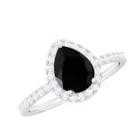 TOUPOP Sterling Silver Onyx Moissanite Women's Wedding Engagement Ring-style_name:B Black Onyx Moissanite Ring