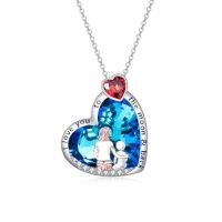 wholesale TOUPOP Christmas Gifts For Mom Mother And Daughter/son Necklace Sterling Silver Crystal Family Jewelry I Love You To The Moon And Back Mom Gifts For Women -style_name:Mom and One Daughter or Son-Blue Heart Crystal
