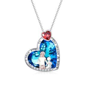 Mom and One Daughter or Son-Blue Heart Crystal