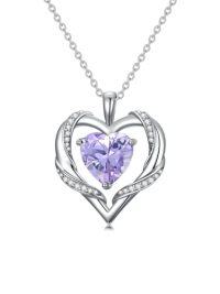 wholesale TOUPOP Birthday Gift For Mom Heart Necklace For Women 925 Sterling Silver Birthstone Necklace Jewelry Gift For Women Wife Her Girlfriend Sister -style_name:June