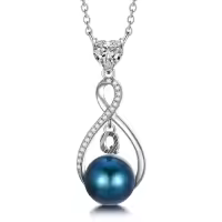 TOUPOP Sterling Silver Black Freshwater Pearl Infinity Letter Pendant Necklace-style_name:Letter Q