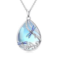 wholesale Butterfly/dragonfly/bee Necklace For Women 925 Sterling Silver Teardrop Moonstone Turquoise Pendant Animal Jewelry Christmas Gifts For Women -style_name:1-Moonstone Dragonfly