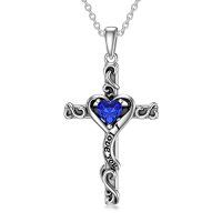 wholesale TOUPOP Birthstone Cross Necklace For Women 925 Sterling Silver Heart Cross Pendant Necklace I Love You Jewelry Anniversary Birthday Christmas Gifts For Her Mom Wife Girlfriend -color_name:09-Sapphire-September