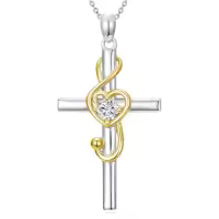 TOUPOP Sterling Silver Cross Treble Clef Pendant Music Note Necklace-color_name:3-Yellow Gold Plated